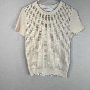 31 Phillip Kim Women's Eyelet Crewneck T-Shirts Short Sleeve Cream Size XS